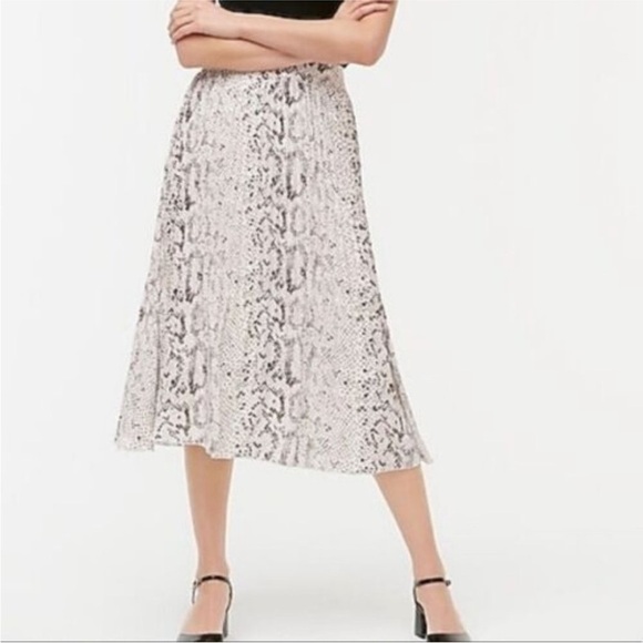 J. Crew Animal Print Snakeskin Python Pleated Midi Skirt Size 0p NWOT - Picture 1 of 13